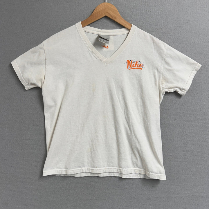 Y2K Women's Nike V Neck Bedazzled Logo Tee Size Medium