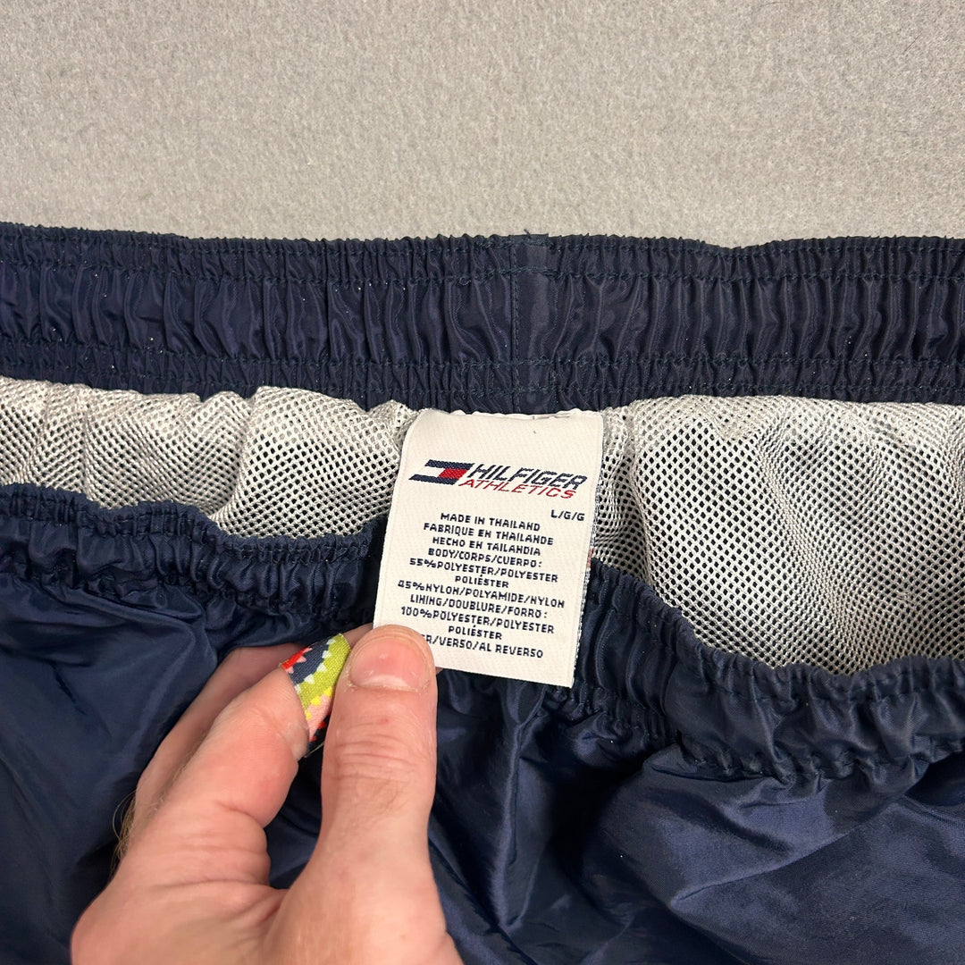 Vintage 90s Tommy Hilfiger Athletics Track Pants Mens L Nylon Windbreaker Blue