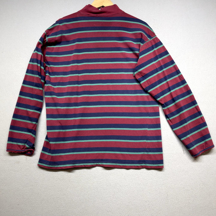 Vintage Striped Long Sleeve Mock Neck Shirt size Large