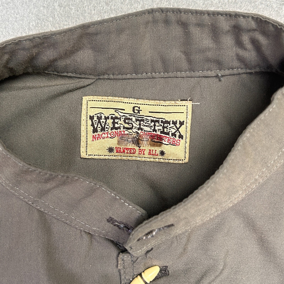 Vintage West Tex Men's Grey Embroidered Western Button-Up Size Large