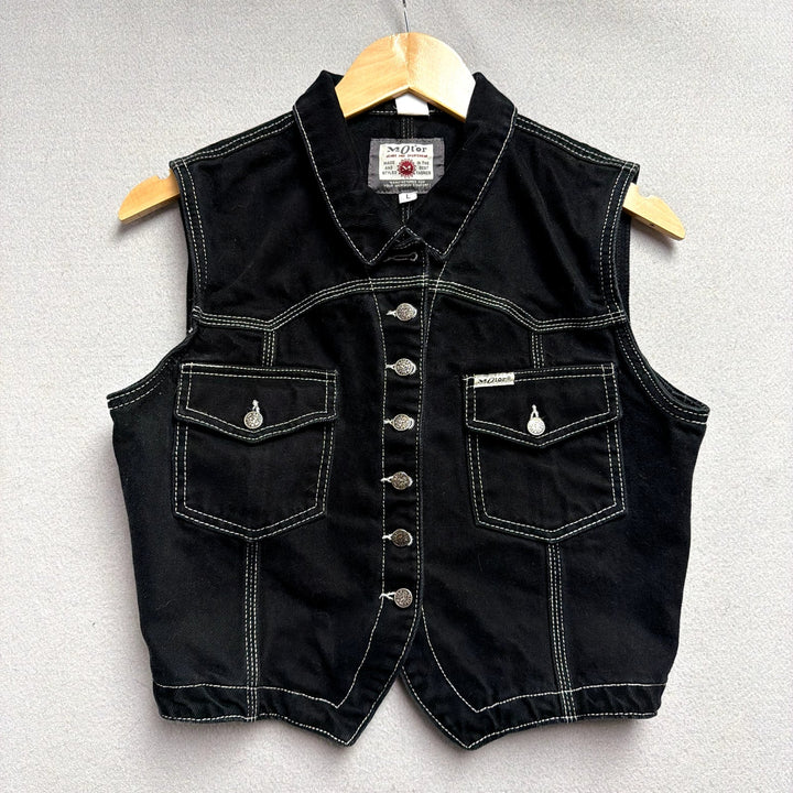 Vintage Women's Black Denim Vest Size Large