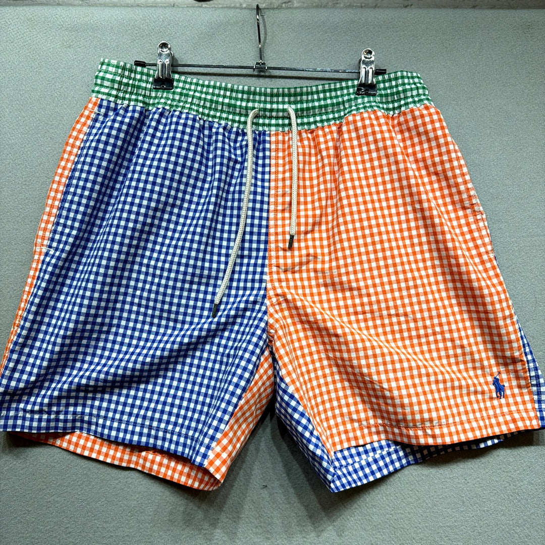 Polo Ralph Lauren Multicolor Gingham Plaid Swim Trunks Size Medium