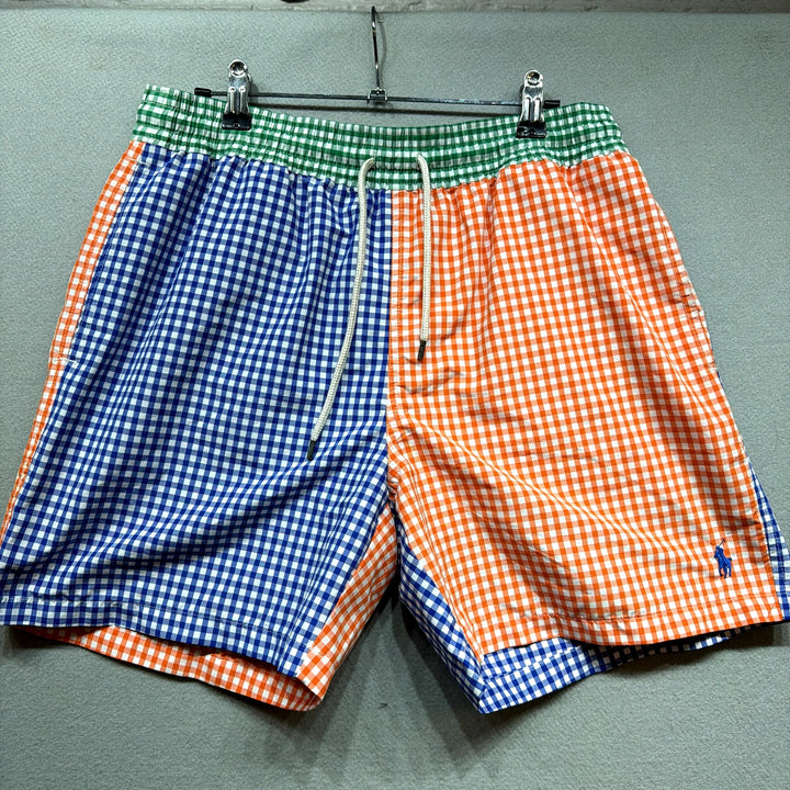 Polo Ralph Lauren Multicolor Gingham Plaid Swim Trunks Size Medium