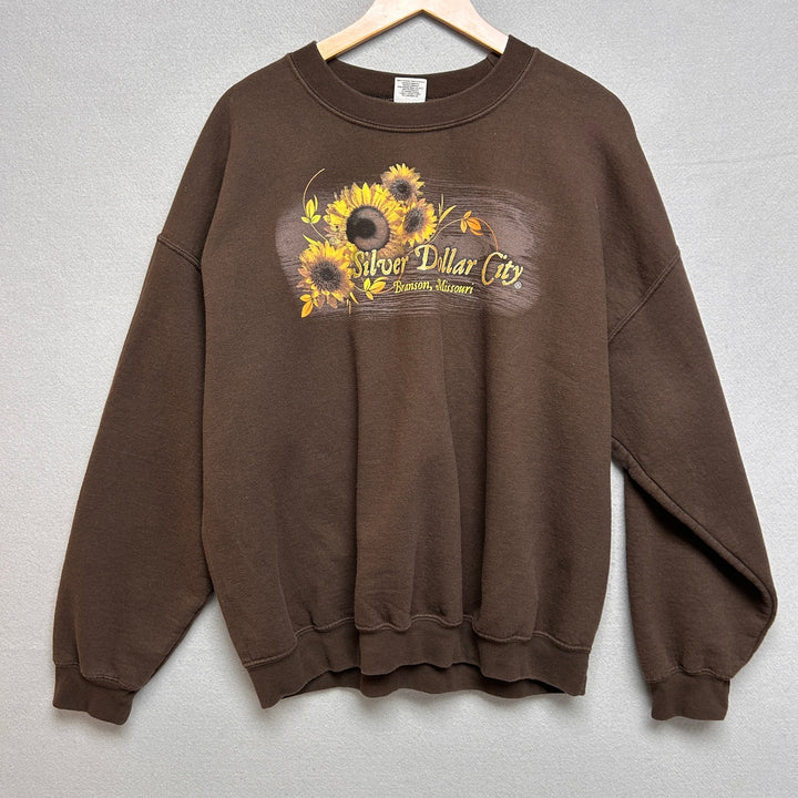 Y2K Silver Dollar City Brown Sunflower Theme Park Sweatshirt Size XL