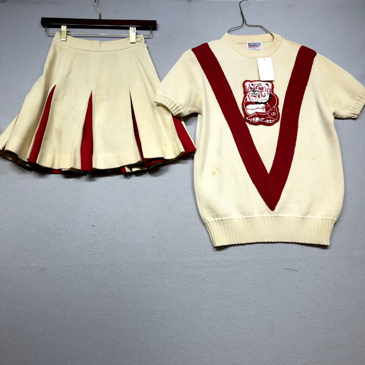 Vintage 60s Springdale Bulldogs Cheerleader Uniform Sweater and Skirt