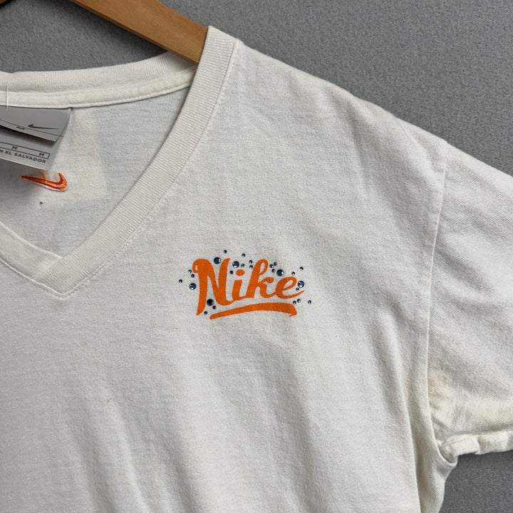 Y2K Women's Nike V Neck Bedazzled Logo Tee Size Medium
