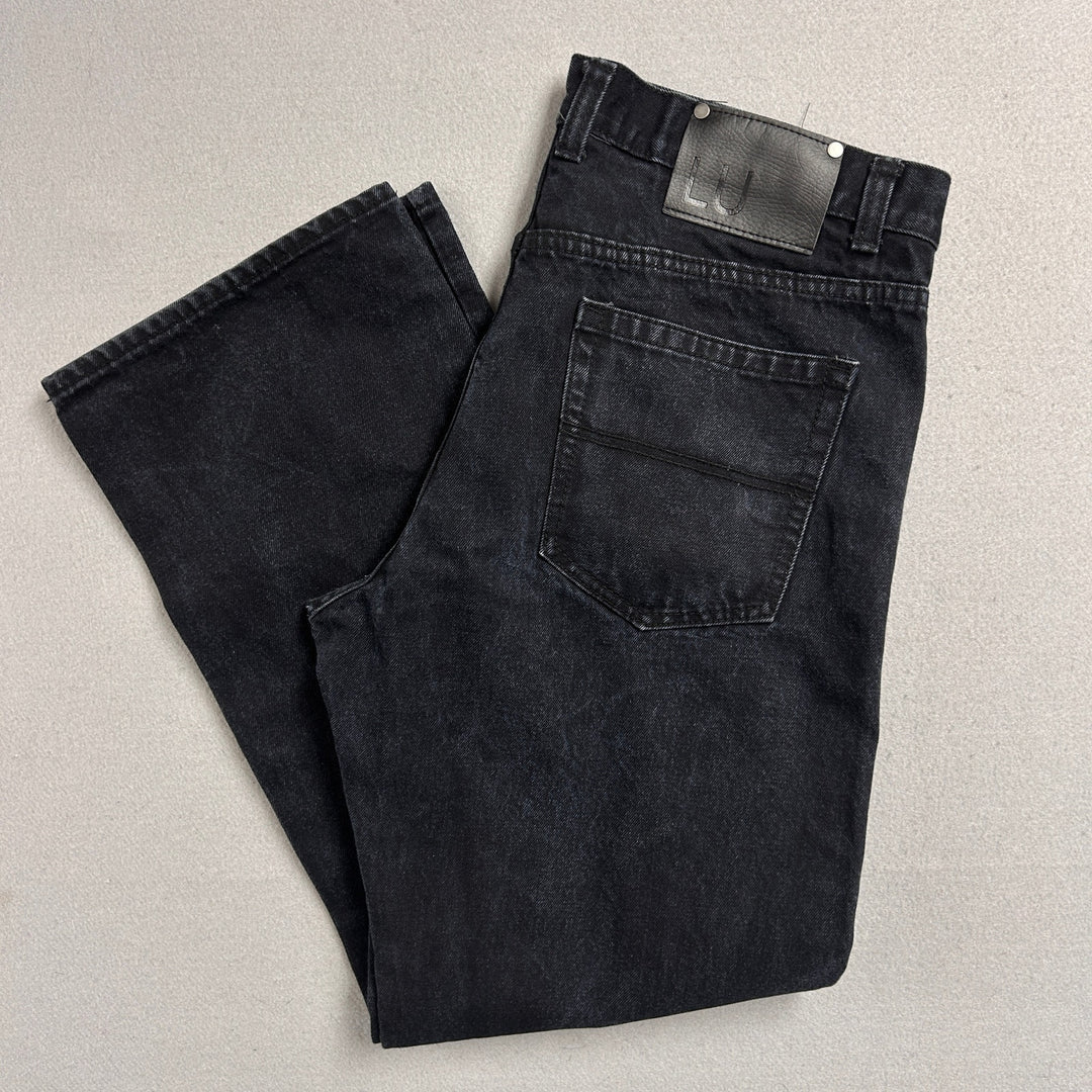 Linea Uomo Mens Black Denim Jeans Baggy Wide fit 38x32