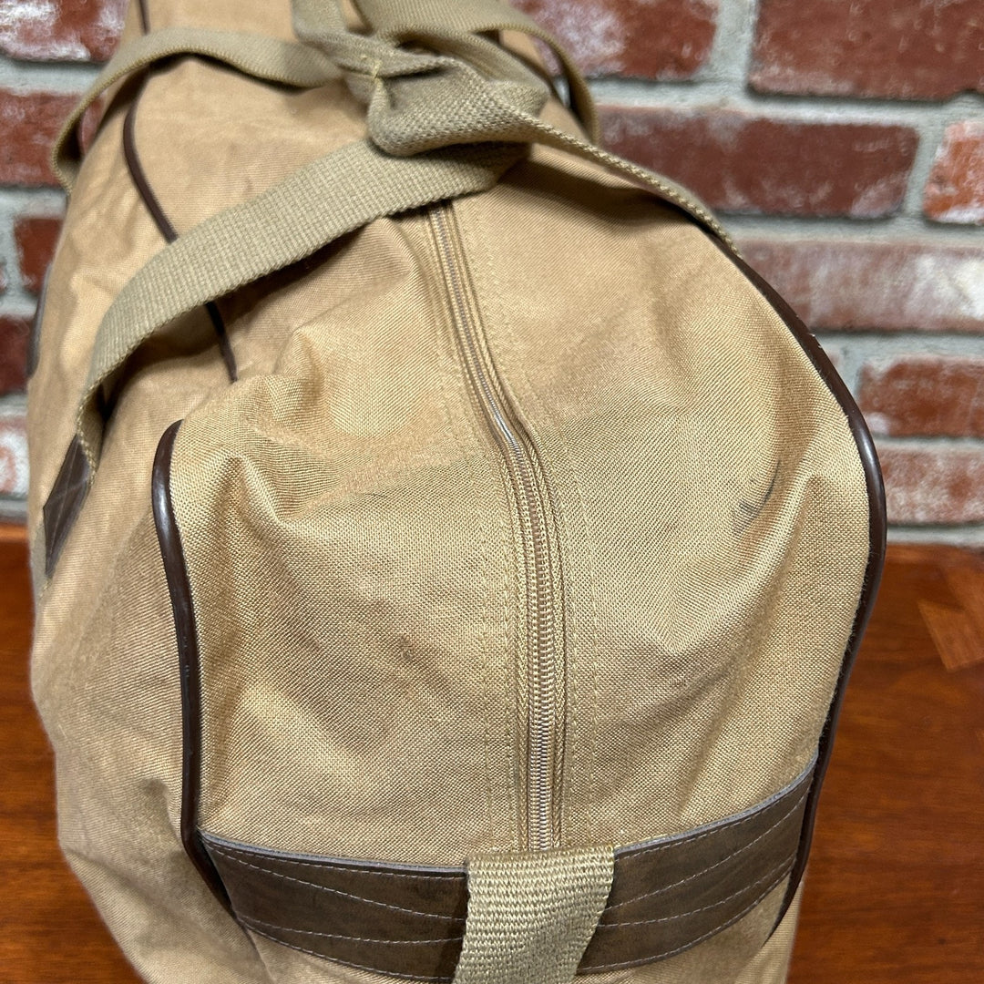 Ralph Lauren Duffle Bag Vintage Tan Canvas and Leather Travel Weekender Bag