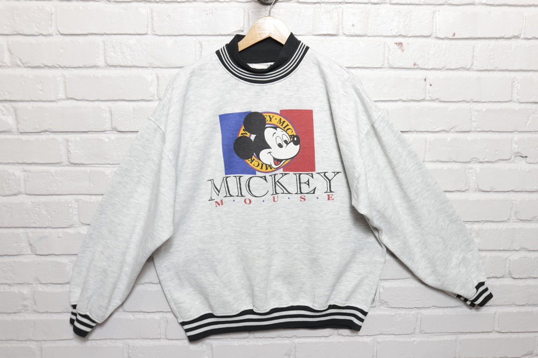 Mickey Mouse Vintage Disney Mock Neck Sweatshirt 80s Large