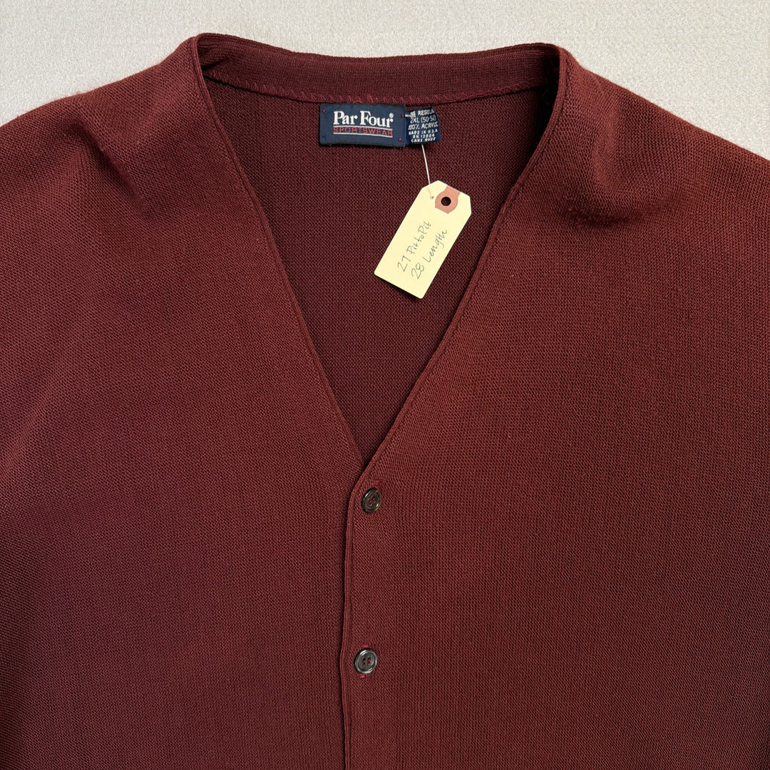 Vintage Par Four Burgundy Cardigan Sweater Size XXL