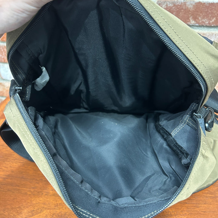 LL Bean Nylon Tan Travel Messenger Bag Locking Front Flap