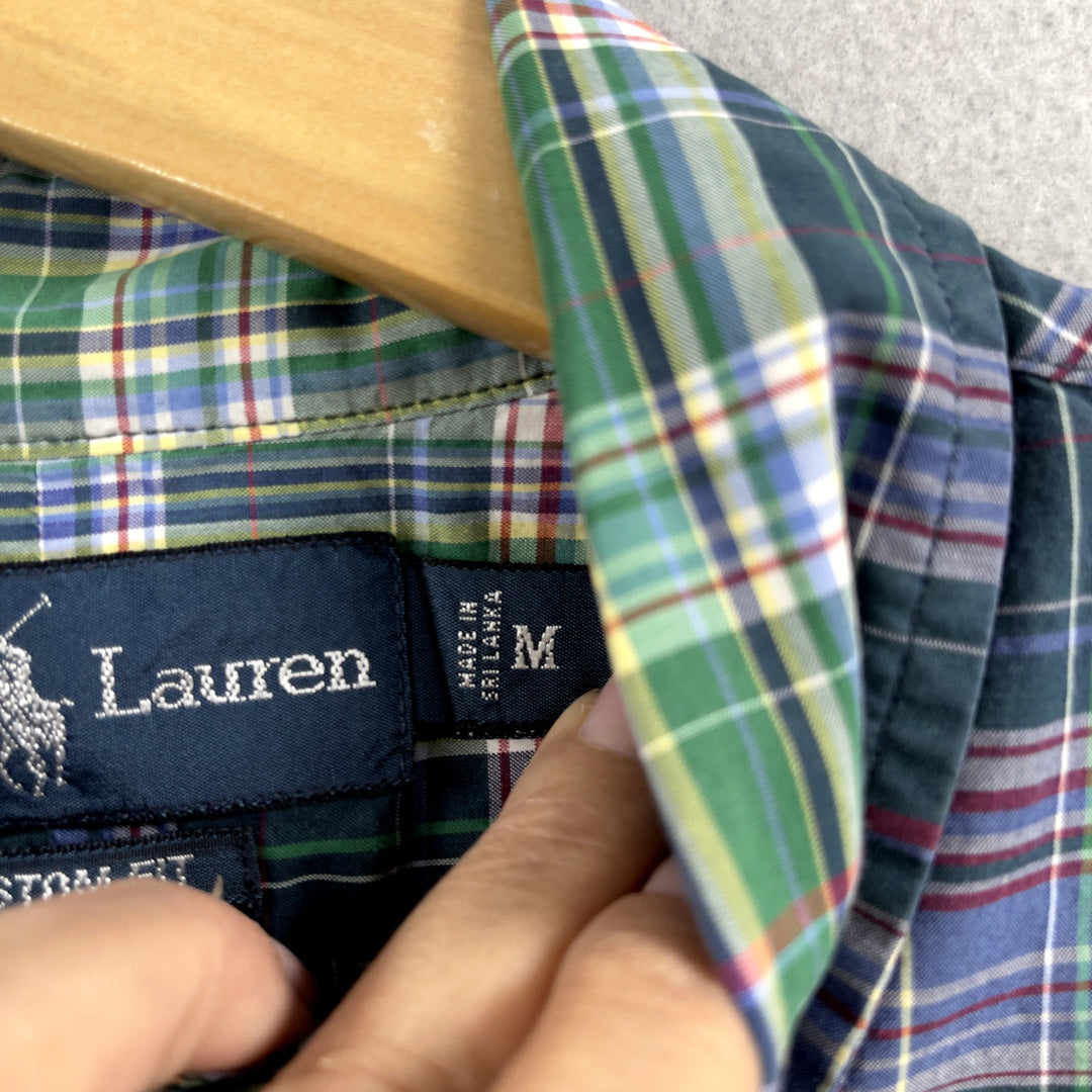 Men's Polo Ralph Lauren Green Blue Plaid Button Down Shirt Size Medium
