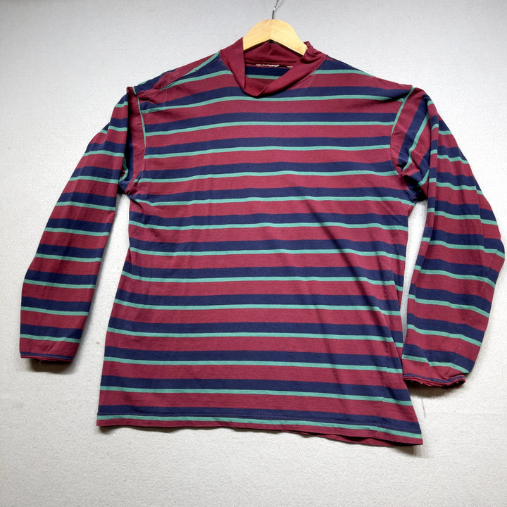 Vintage Striped Long Sleeve Mock Neck Shirt size Large