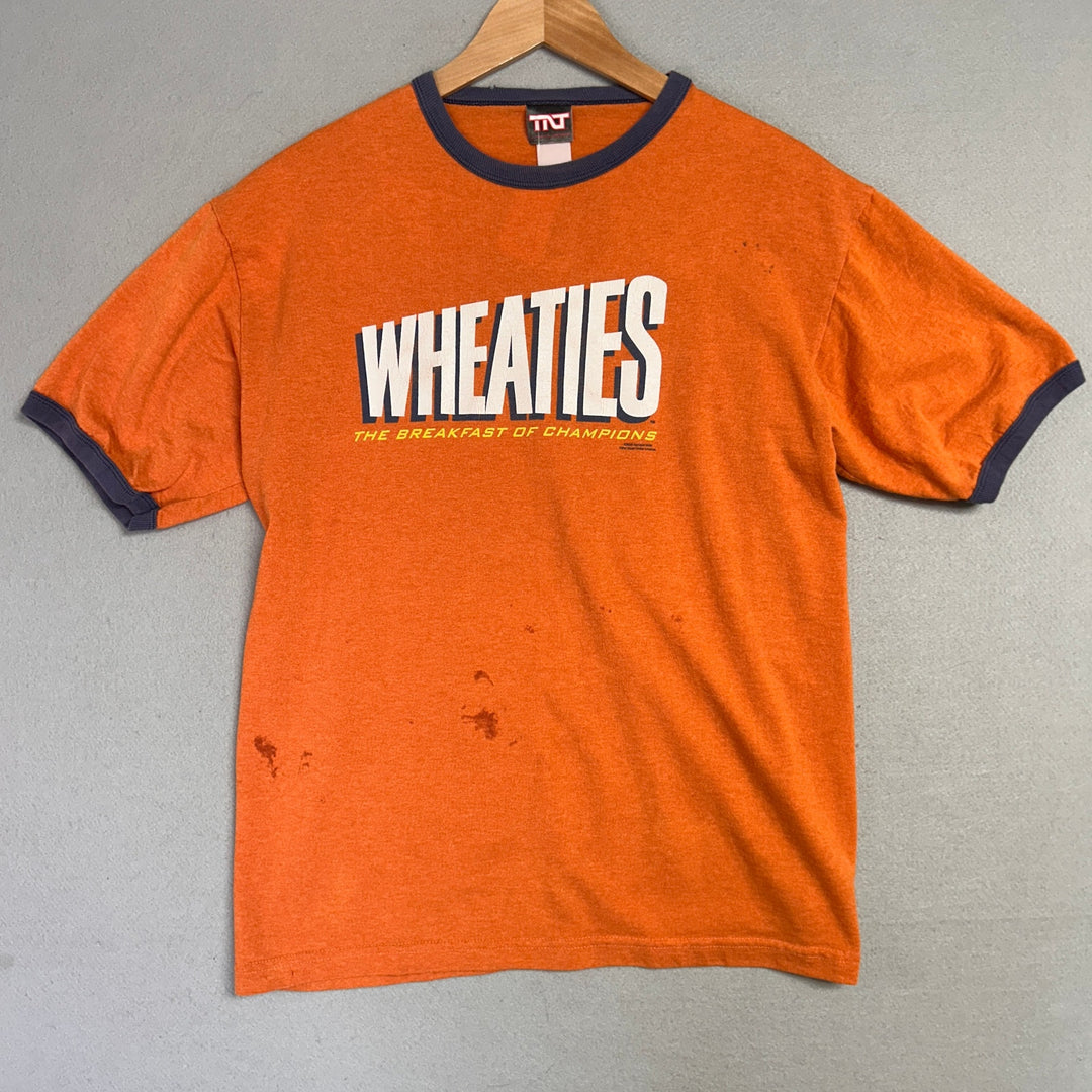 Vintage Wheaties Breakfast Of Champions Orange Ringer Tee Large