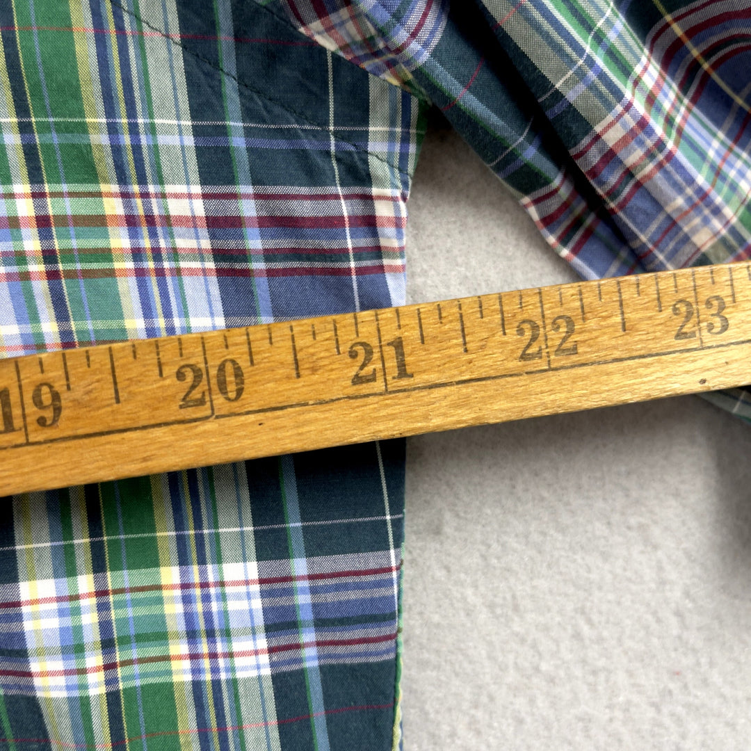 Men's Polo Ralph Lauren Green Blue Plaid Button Down Shirt Size Medium