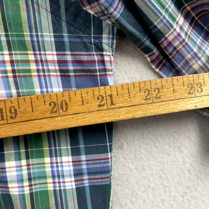 Men's Polo Ralph Lauren Green Blue Plaid Button Down Shirt Size Medium