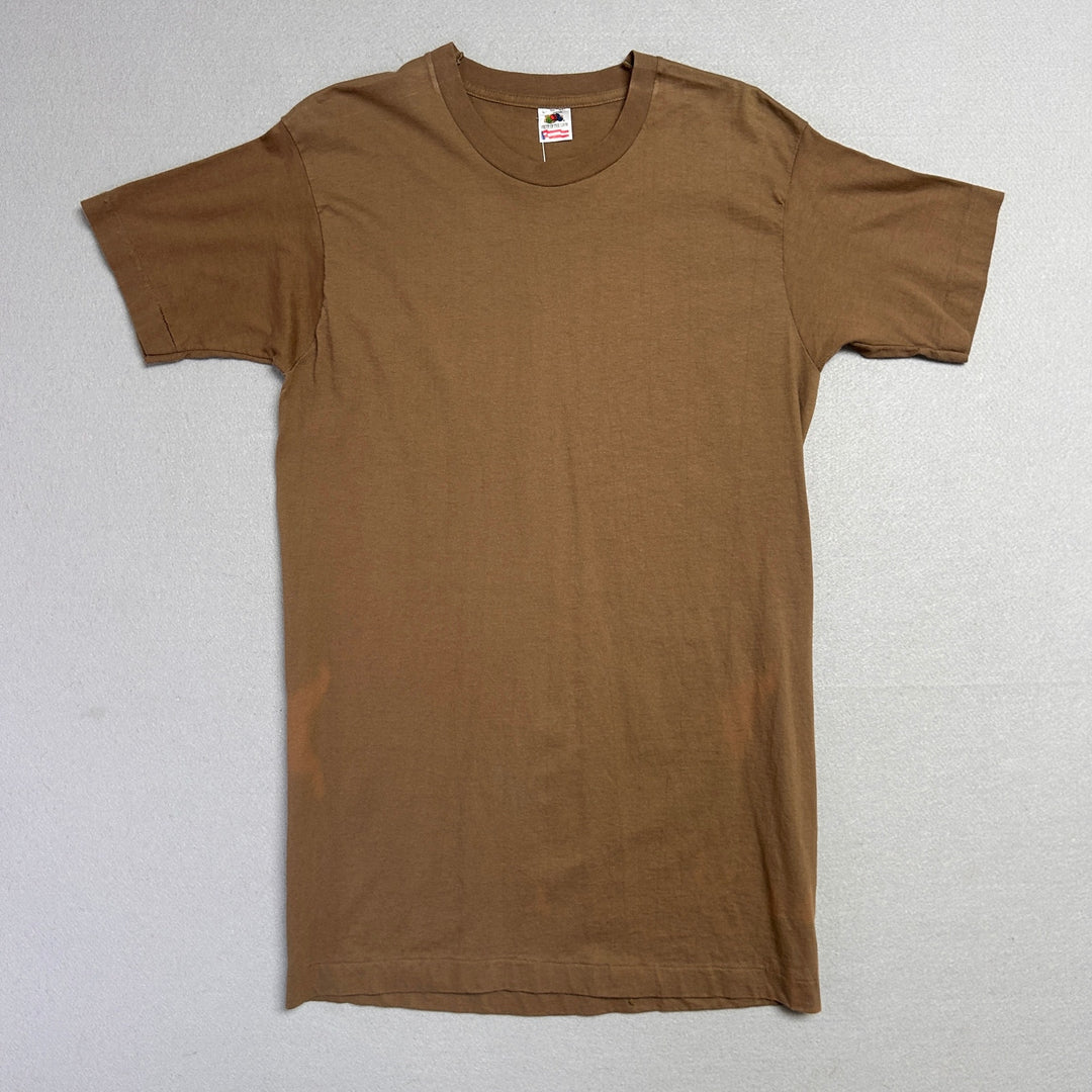 Vintage Fruit of the Loom Brown Blank T Shirt Size Large