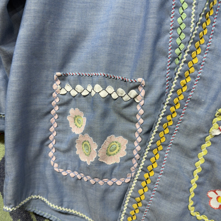 Big Mac Vintage Chambray Embroidered Button Down Shirt Jacket Medium 70s