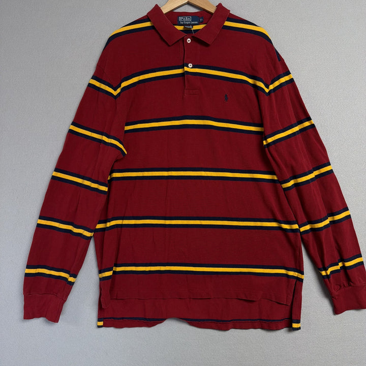 Vintage Ralph Lauren Red Striped Polo Shirt Size XL