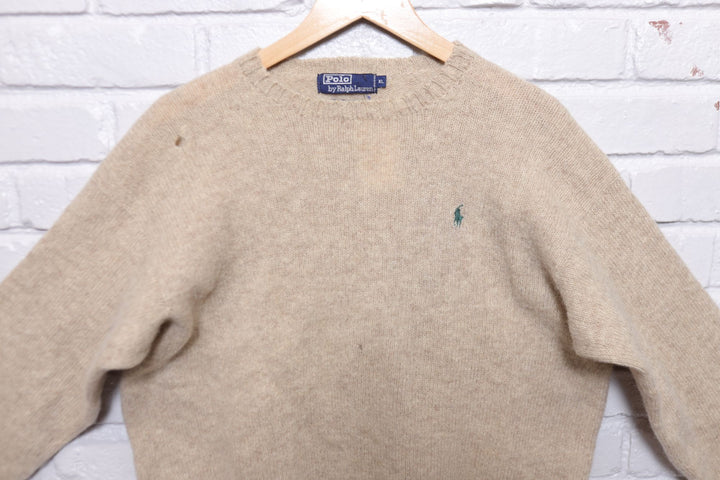 Polo Ralph Lauren Vintage Tan Wool Sweater 90s XL