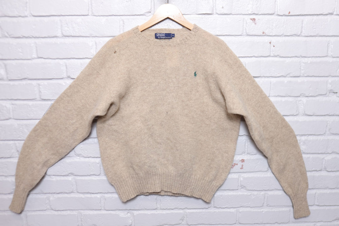 Polo Ralph Lauren Vintage Tan Wool Sweater 90s XL