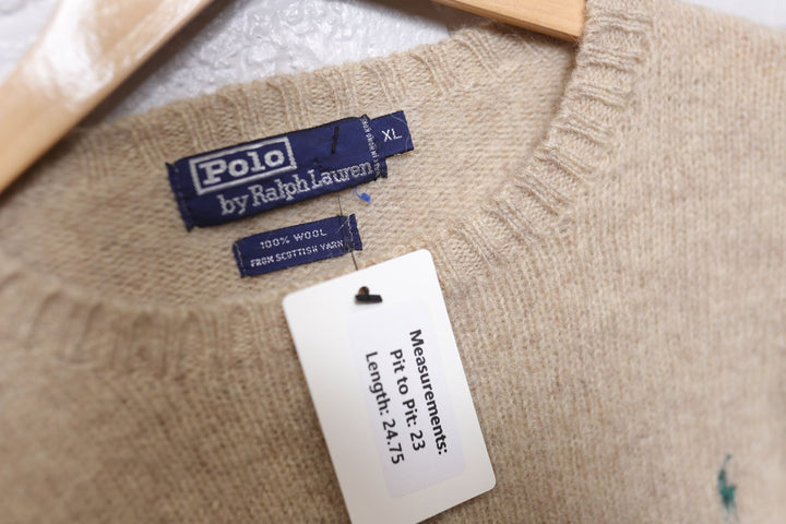 Polo Ralph Lauren Vintage Tan Wool Sweater 90s XL