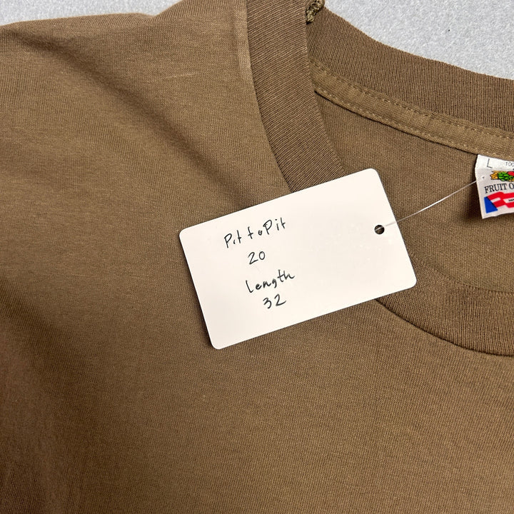 Vintage Fruit of the Loom Brown Blank T Shirt Size Large