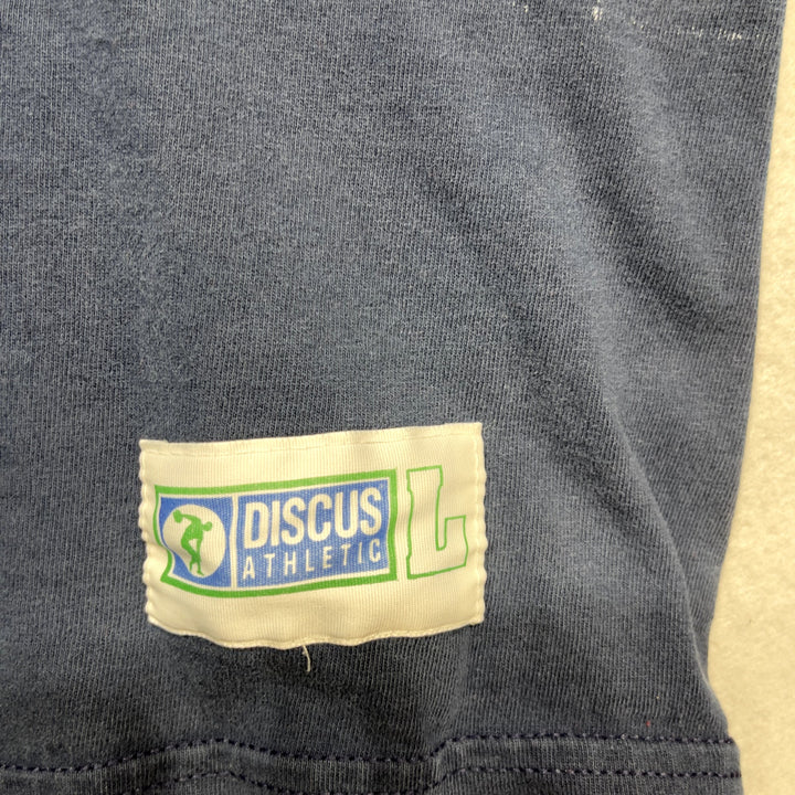 Vintage Discus Athletic Blue Faded Pocket T Shirt Size Large