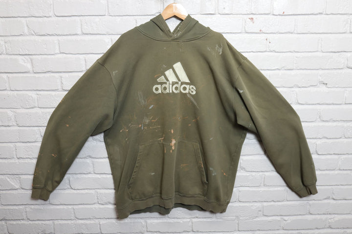 2000s adidas paint splattered and stained hoodie size xxl