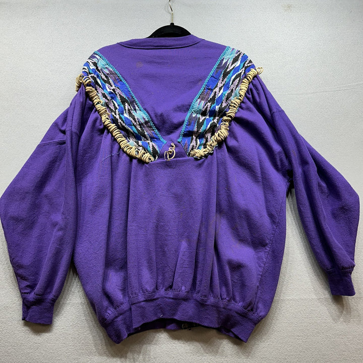 Vintage 90s Purple Western Fringe Zip Up Sweatshirt Size XL