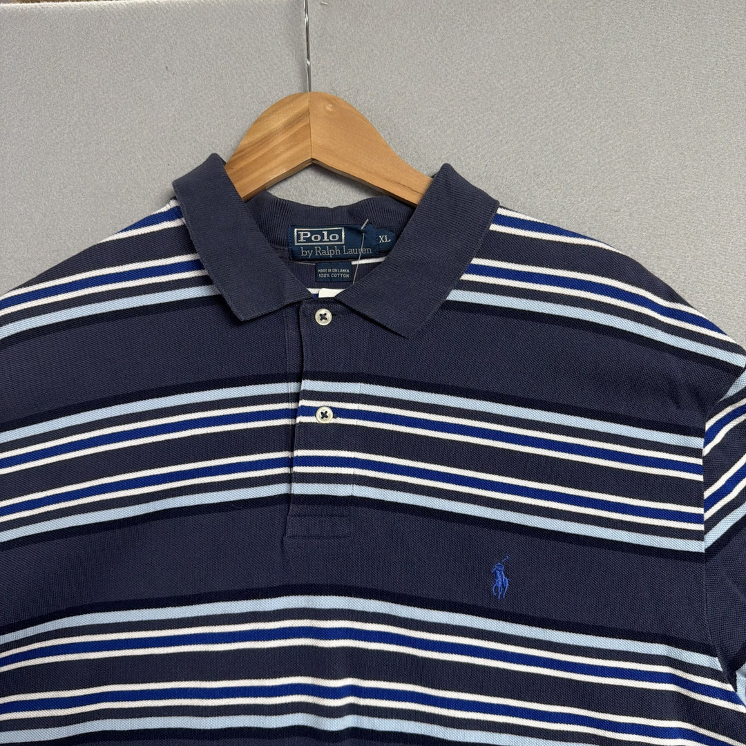 Vintage Ralph Lauren Blue Multi Stripe Polo Shirt Size XL