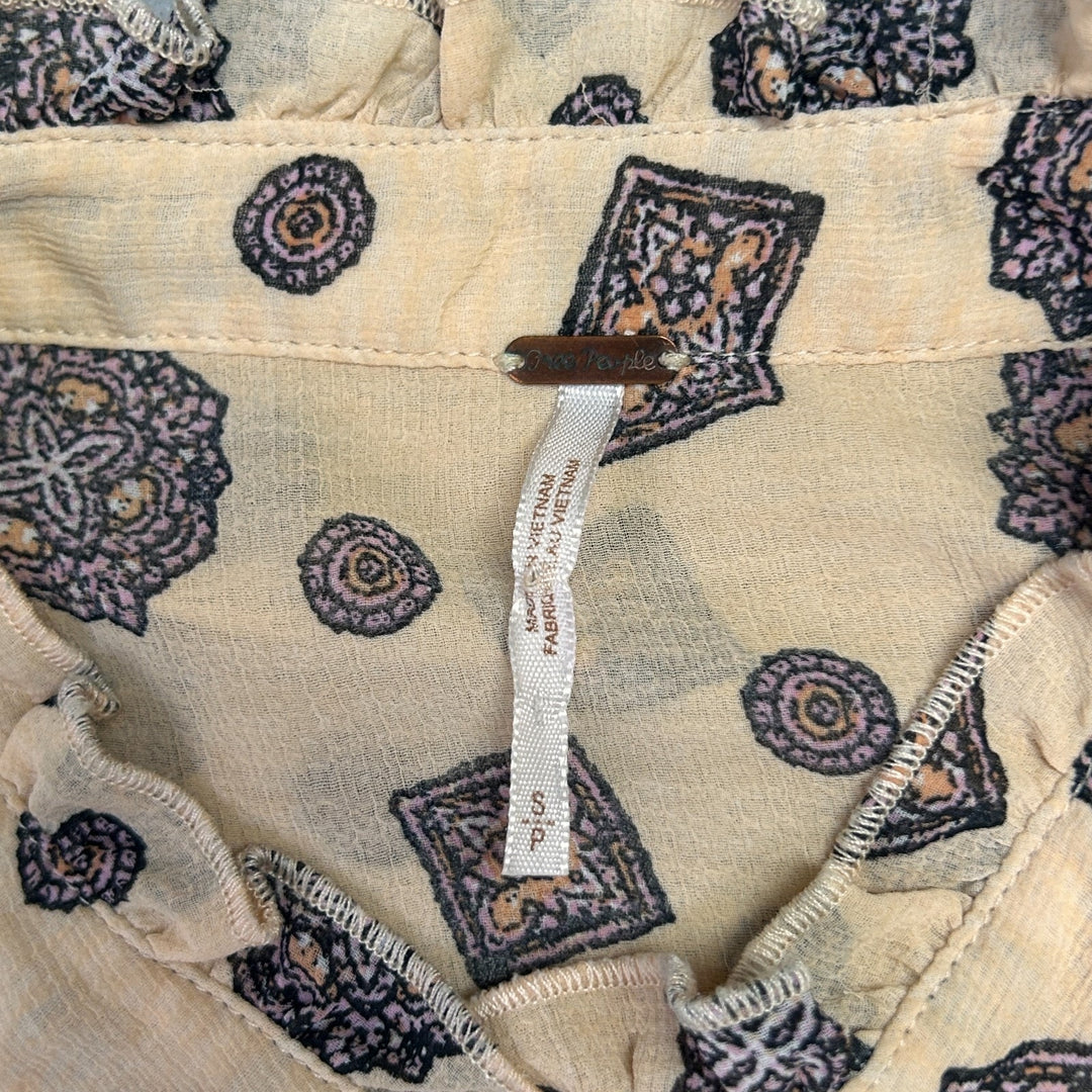 Free People Turn Turn Balloon Sleeve Mini Printed Swing Dress Tea Beige Size S