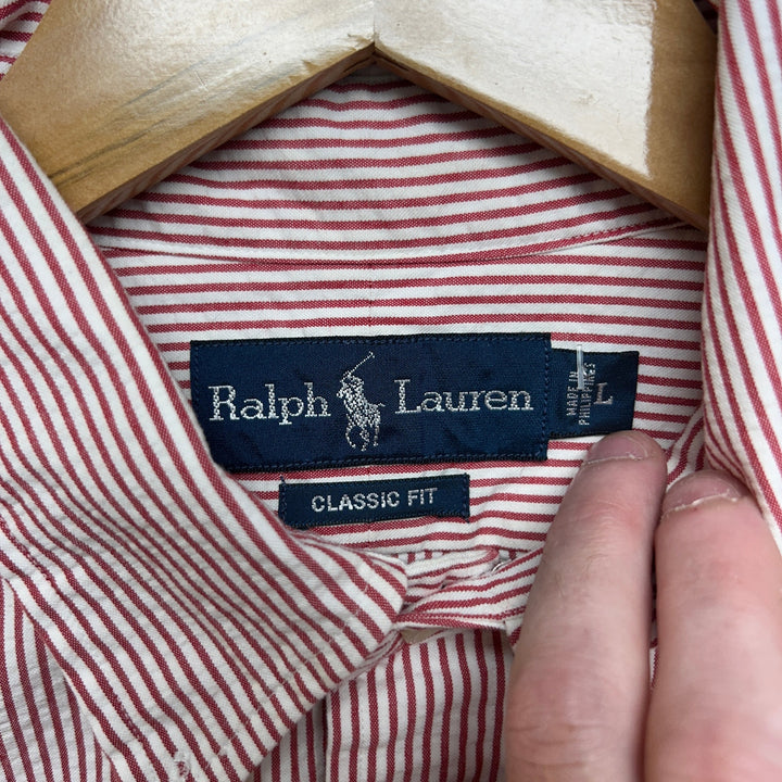 Vintage Polo Ralph Lauren Seersucker Button Down Shirt Size Large