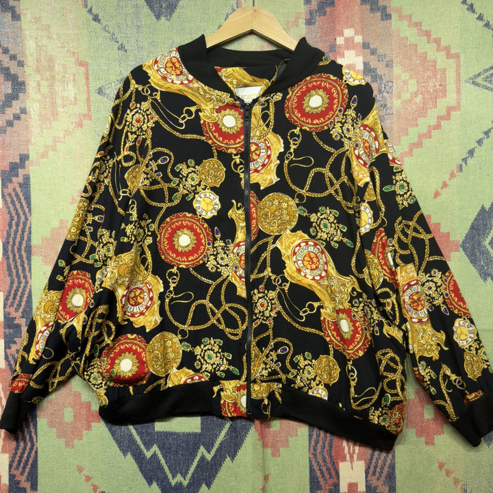 Baroque Print Vintage Bomber Jacket XL 80s