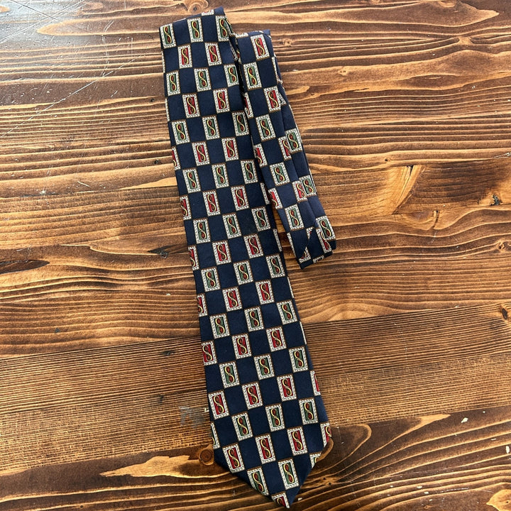Chaps by Ralph Lauren Dark Navy Print Silk Necktie - 56 in Long