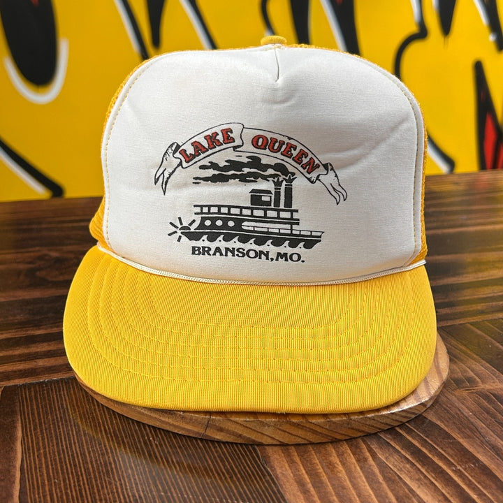 Vintage Lake Queen Branson Missouri River Boat Yellow Meshback Trucker Hat