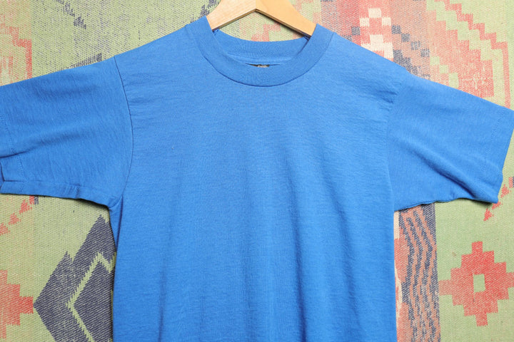 Fruit of the Loom Vintage Blue Blank T Shirt 90s Youth XL