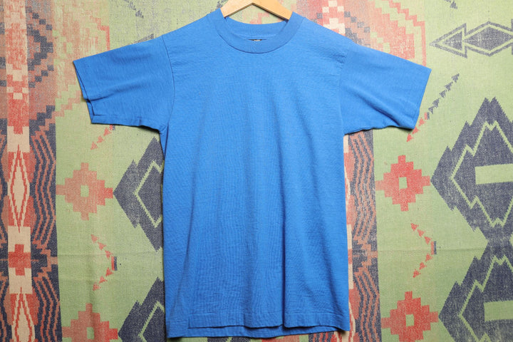 Fruit of the Loom Vintage Blue Blank T Shirt 90s Youth XL