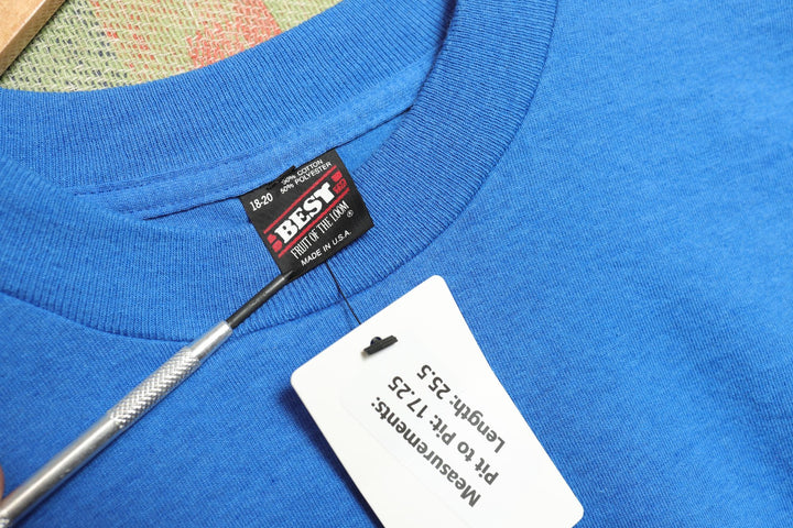 Fruit of the Loom Vintage Blue Blank T Shirt 90s Youth XL