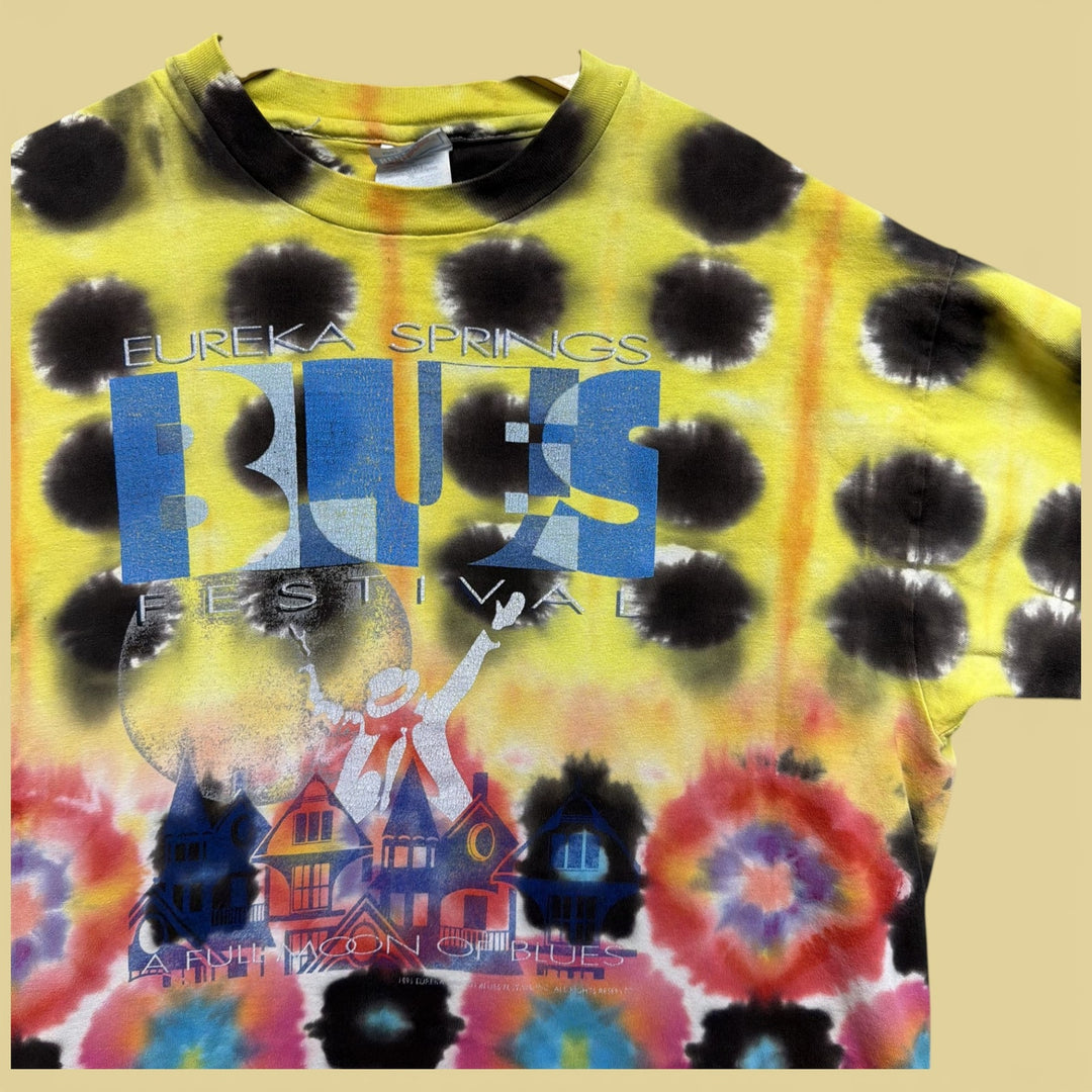 Vintage 90s Eureka Springs Blues Festival Tie Dye T Shirt Size XL
