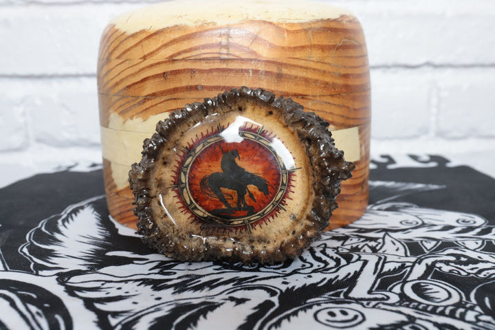 80s Vintage Elk Burr End of the Trail Hand Painted Belt Buckle