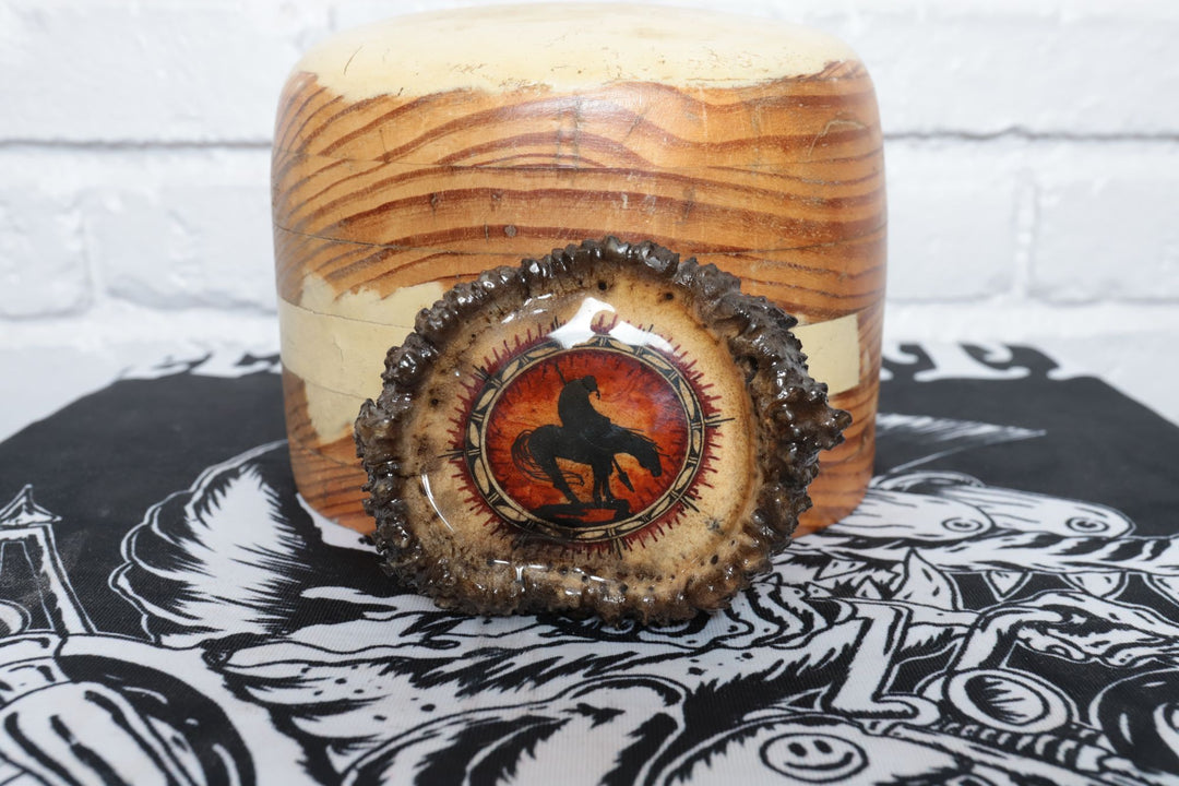 80s Vintage Elk Burr End of the Trail Hand Painted Belt Buckle