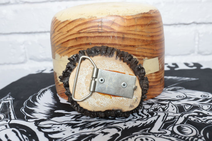 80s Vintage Elk Burr End of the Trail Hand Painted Belt Buckle