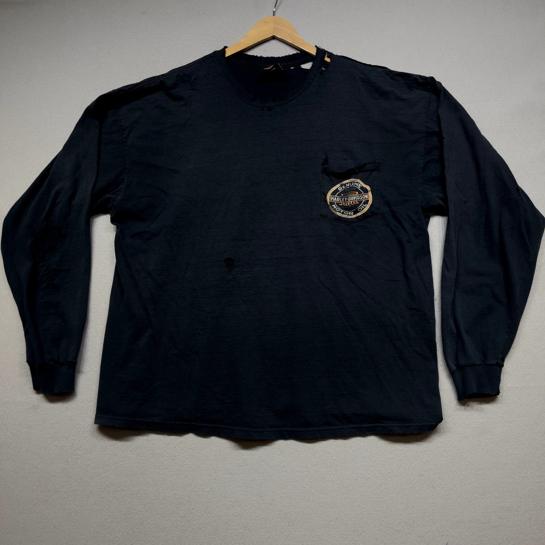 Vintage Thrashed Harley davidson Oakland Long Sleeve T Shirt Size XXL