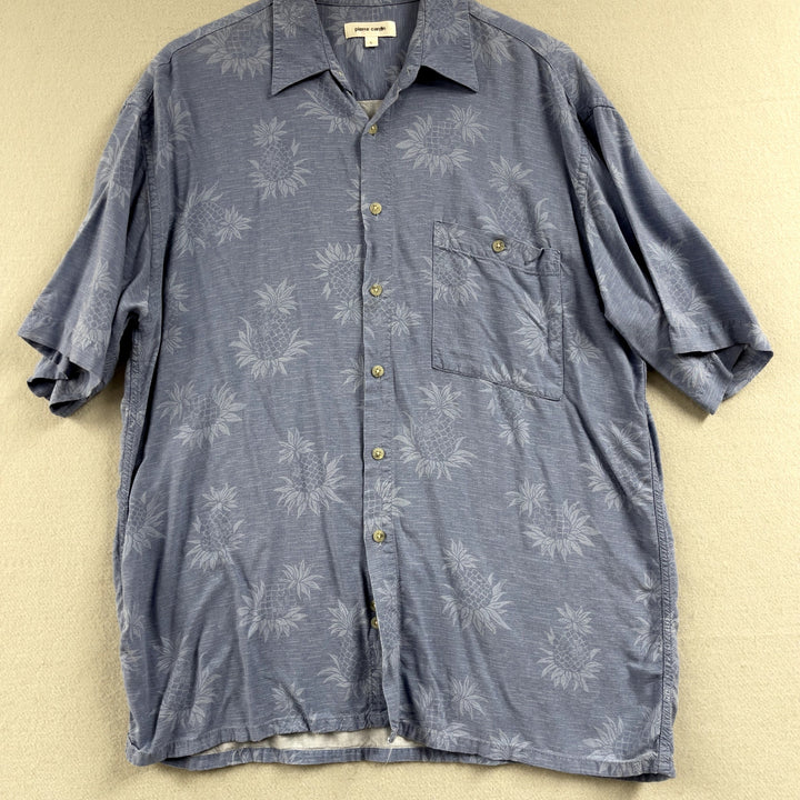 Vintage Pierre Cardin Rayon Pineapple Print Beach Button Up L