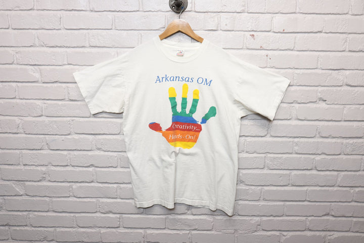 90s arkansas odyssey of the mind rainbow hand tee size xl