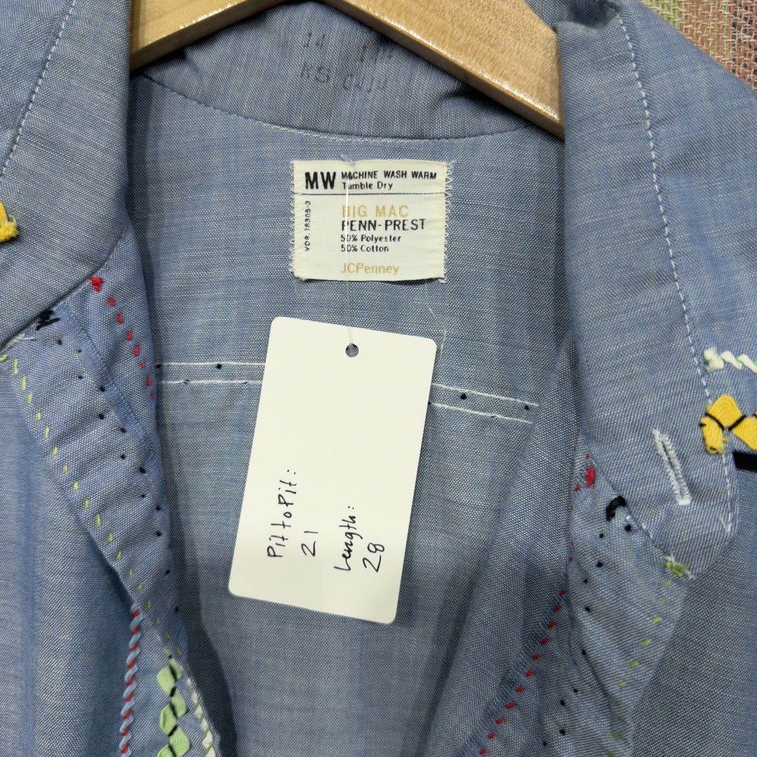 Big Mac Vintage Chambray Embroidered Button Down Shirt Jacket Medium 70s