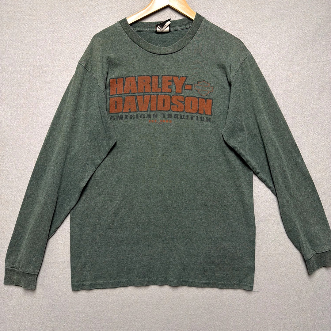 Vintage Harley Davidson Green Long Sleeve T Shirt size Large
