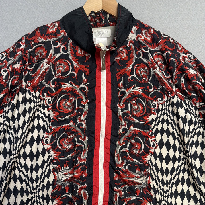 Vintage Adolfo Sport Checkered Baroque Windbreaker Jacket Size XL