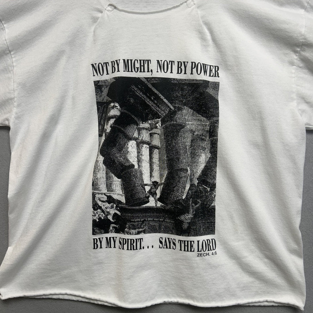 Not By Might Not By Power Cropped Jesus Tee White Size Large Double Sided